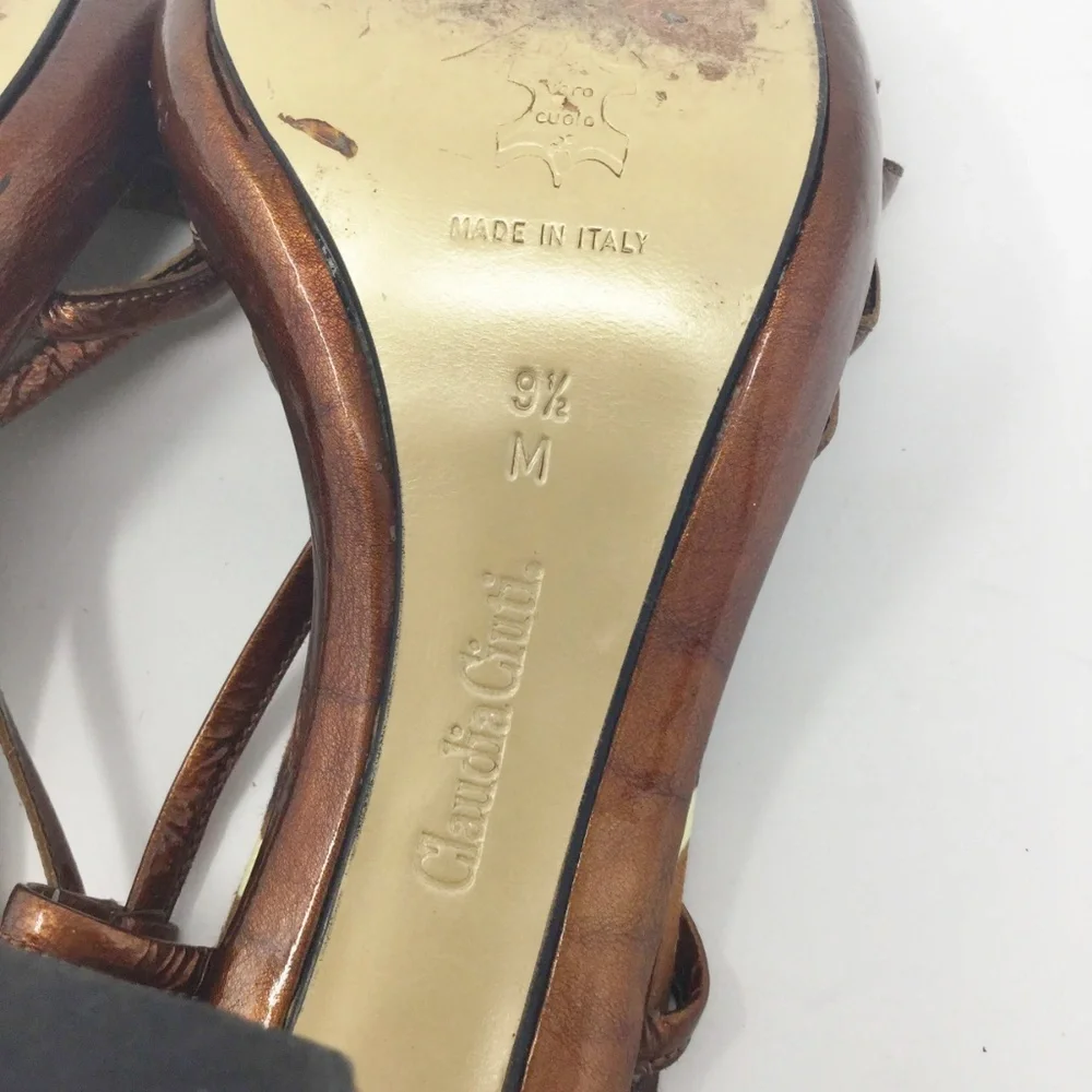 Claudia Ciuti Brown Patent Leather Heeled Sandals